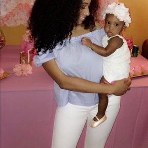 Blue off the shoulder top with straps